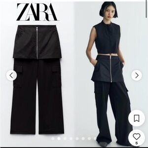 Zara Black Wide Leg Cargo skirt Pants
